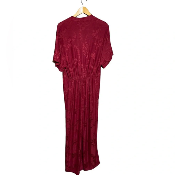 NWT ZARA RED BURGUNDY WIDE LEG FLORAL PRINT JACQUARD JUMPSUIT BELT SIZE SMALL - Picture 2 of 7